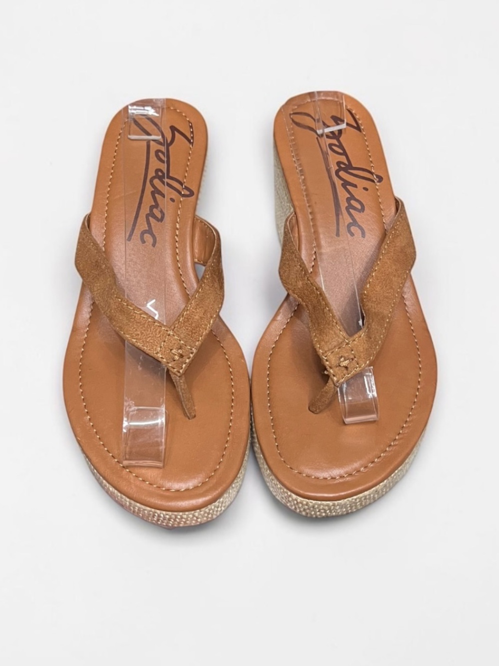 🌻EUC Zodiac Rio Thong Platform Wedge Sandals Chestnut Brown Raffia Espadrille 8
